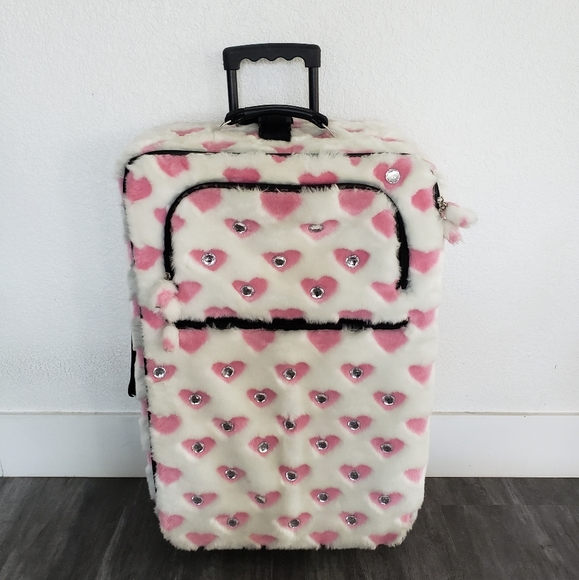 White Pink Faith Knight Faux Fur L Luggage - Picture 5 of 11